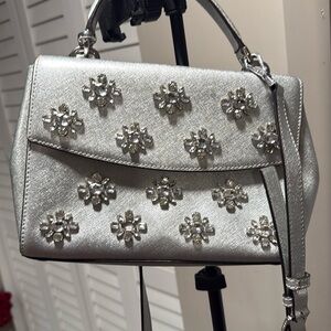 MICHAEL Michael Kors Silver Satchel with Rhinestone Accents